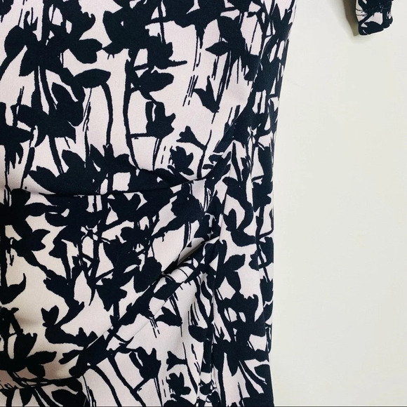 H&M Black White Stretch Knit Asymmetric Pintuck Ruched Sheath Dress Size Medium - Picture 6 of 10
